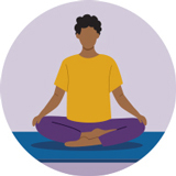 A person sits cross-legged practicing breathing exercises.