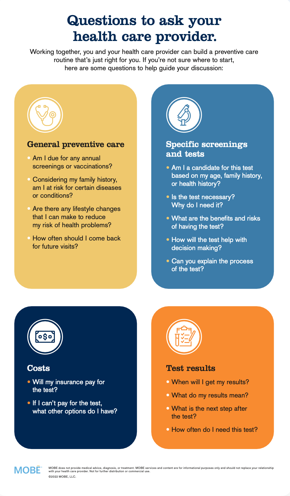 Questions to ask your healthcare provider.