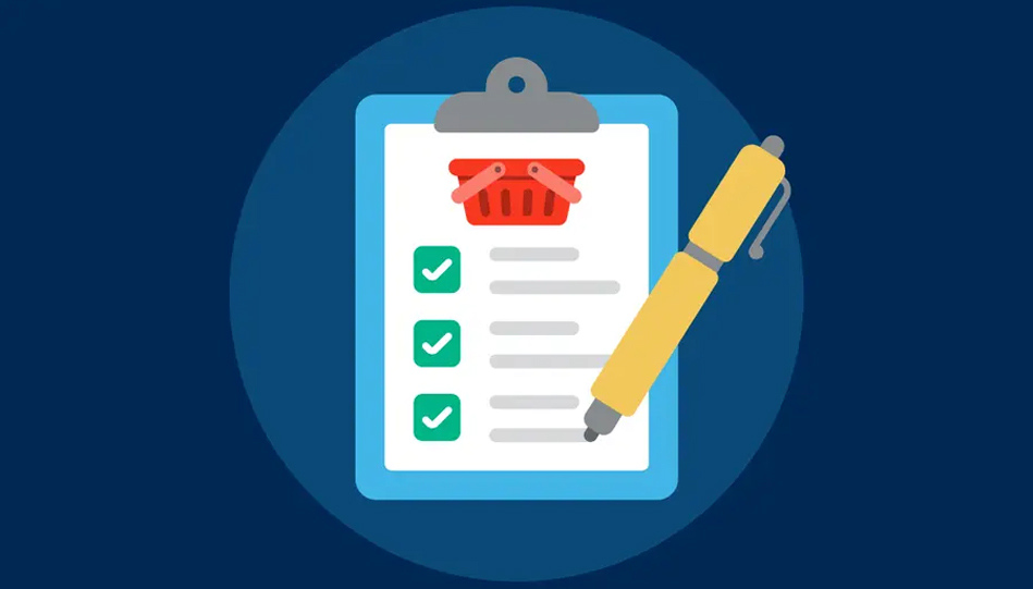 Clipboard with a grocery checklist