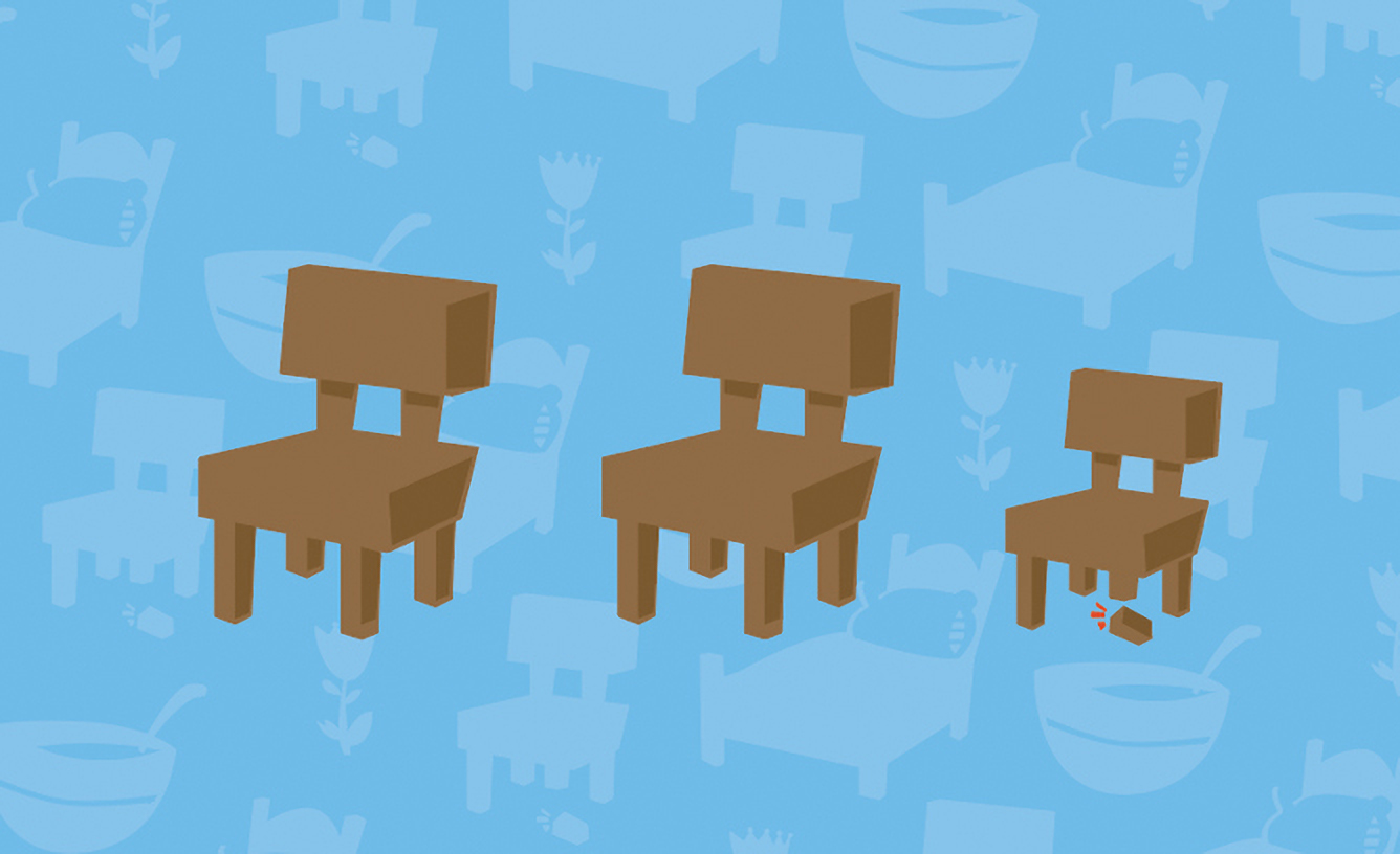 The three chairs from the Goldilocks nursery rhyme.