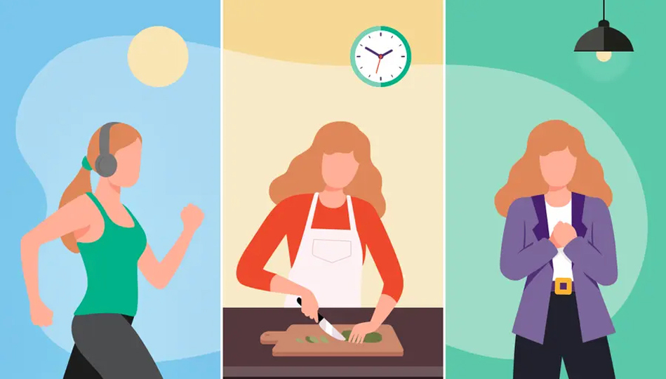 A woman doing various activities