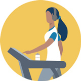 A woman takes a walk on the treadmill after a meal.